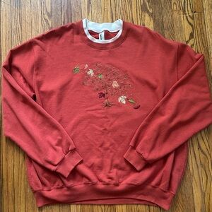 Deep Orange Fall Tree Embroidered Crewneck Sweatshirt